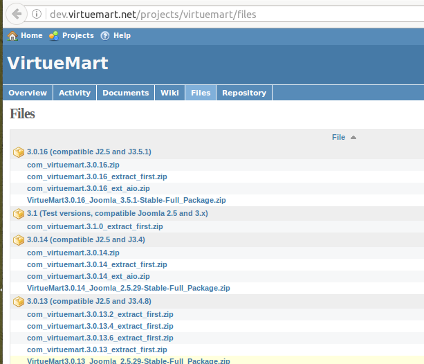 VirtueMart-Dateien auf dev.virtuemart.net
